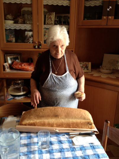 Nonna with fresh bread from the Bakery